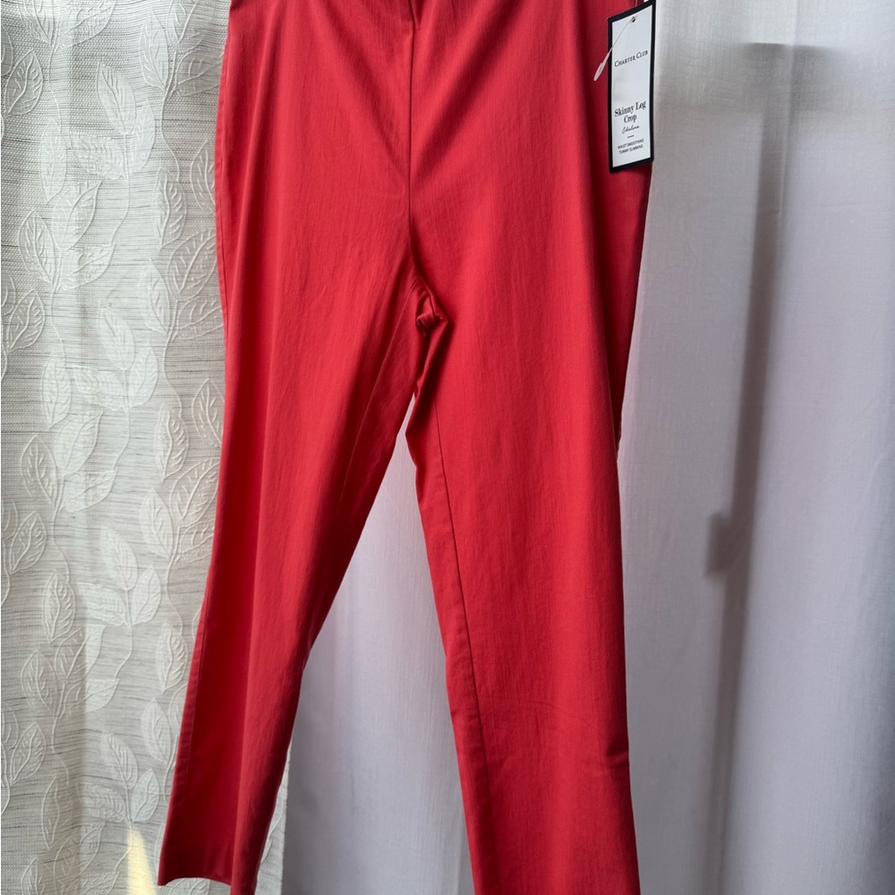 Charter Club Red and Orange Capris with Slim Fit and Elastic Waistband